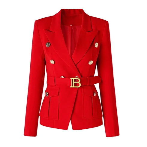 Classic Double Breasted Women's Blazer with Belt