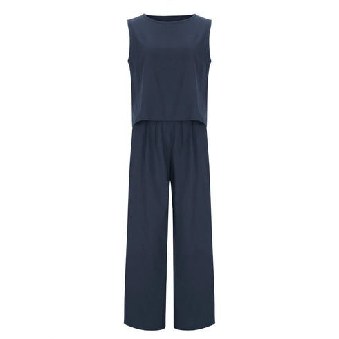 Women's Cotton Linen Sleeveless Top and Wide Leg Pants Set