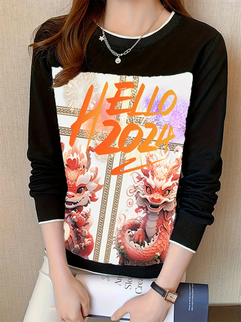 Printed Long Sleeve Casual Top for Women
