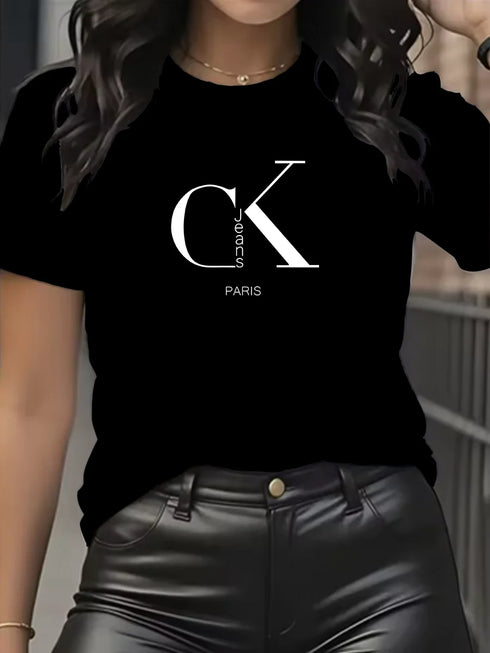 Y2K Cartoon Letter Print Crew Neck T-Shirt for Women