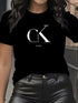Y2K Cartoon Letter Print Crew Neck T-Shirt for Women