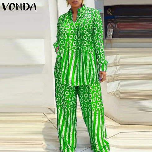Plus Size VONDA Women Matching Sets Long Sleeve Suits