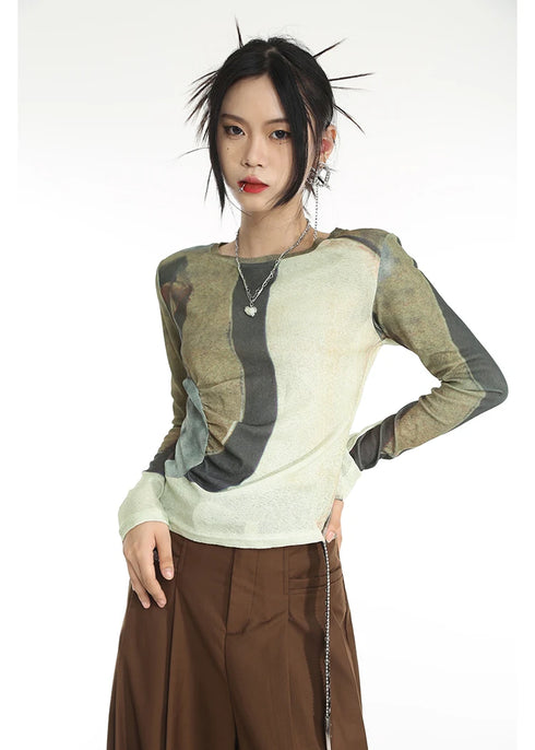 Karrcat Cyber Y2k Tops Japanese Harajuku Patchwork T-shirt Grunge Gradient Print Crop Tops Korean Fashion Chic Streetwear 00s