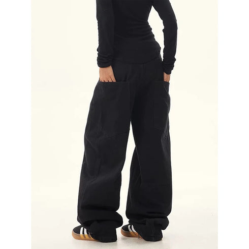 YIBASHU Vintage Black Wide Leg Jeans