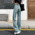 Girls Baggy Straight Leg Y2K Jeans with Bow Detail