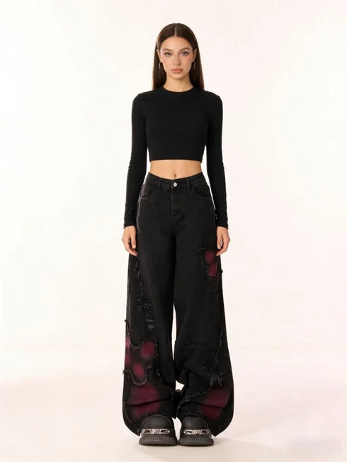 Women's Baggy Butterfly Jeans in Black