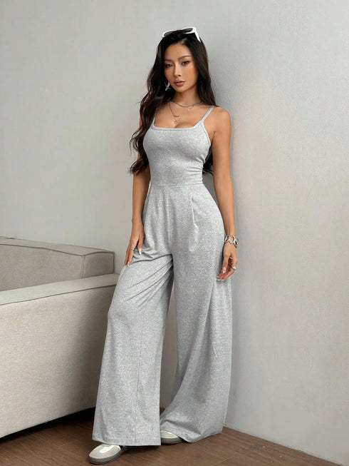 Elegant Women's Knitted Jumpsuit in Black and Grey