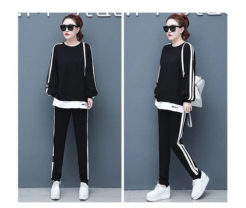Women's Casual Loungewear Set - Long Sleeve Crop Top & Pants