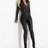 Women's PU Leather Jumpsuit with Zipper Detail