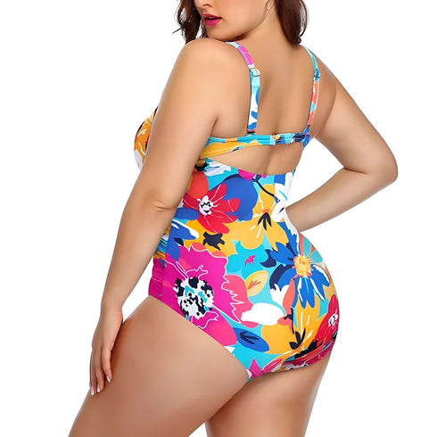 Floral Plus Size Tummy Control Monokini Swimwear