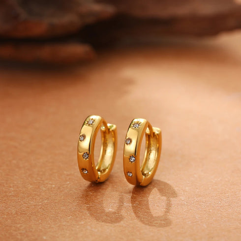 CZ Zircon Mini Hoop Earrings - Gold Plated