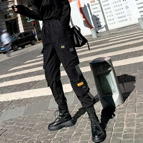 Women's Black Cargo Pants with Pockets
