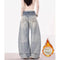 High Waist Thermal Baggy Jeans for Women