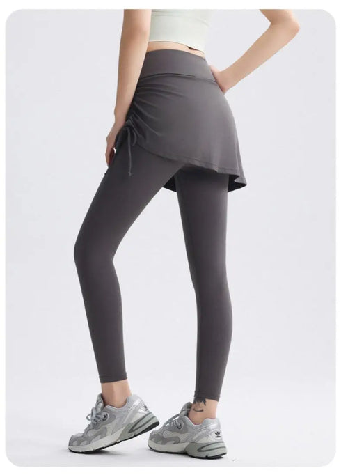 2 in 1 High Waisted Yoga Pants with Side Drawstring