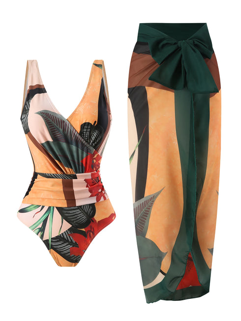 Floral Print Lace-Up Women's Bikini Set