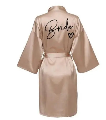 Team Bride Satin Robe with Black Letters
