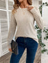 Solid Colour Round Neck Ribbed Long Sleeve Top