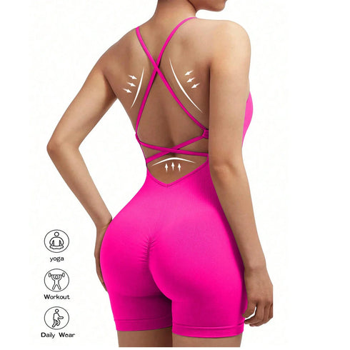 Criss Cross Backless Cami Sports Romper