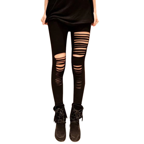 Hollow Out Ripped Leggings for Women