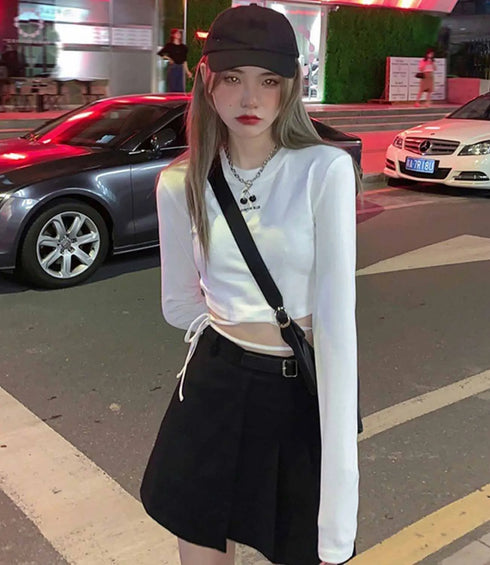 Long Sleeve Crop Top for Women in Black, White, and Blue