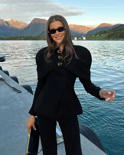 Elegant Black Blazer with Gold Buttons