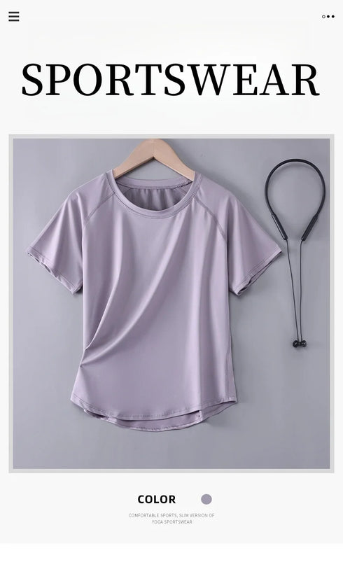 DRUR Women Sports T-shirt Short Sleeve Quick Dry Loose Compression Shirt Female Summer Fitness Sweatshirt Running Gym Tops New