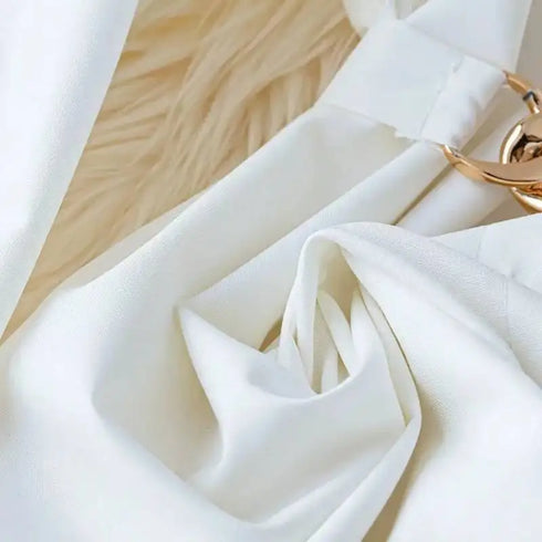 French-Inspired Cinched Waist Blouse in White