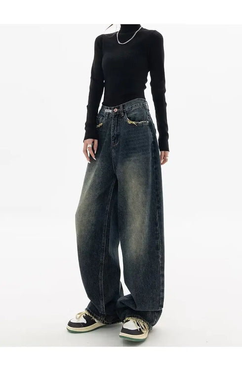 High Waist Wide Leg Jeans in Navy Blue