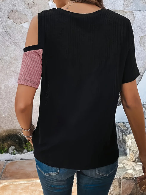 Women's Large Knitted Casual T-shirt Comfortable Loose Fit round Neck Short Sleeve Tees for plus Size Ladies