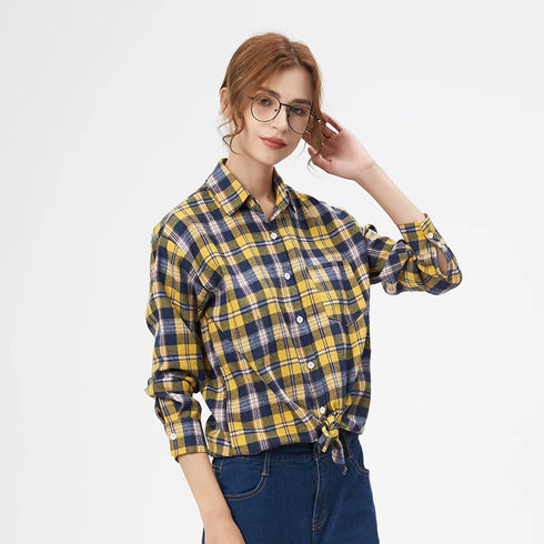 Loose Women's Plaid Shirt - Long Sleeve Casual Blouse