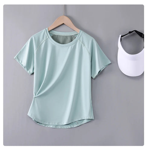 DRUR Women Sports T-shirt Short Sleeve Quick Dry Loose Compression Shirt Female Summer Fitness Sweatshirt Running Gym Tops New