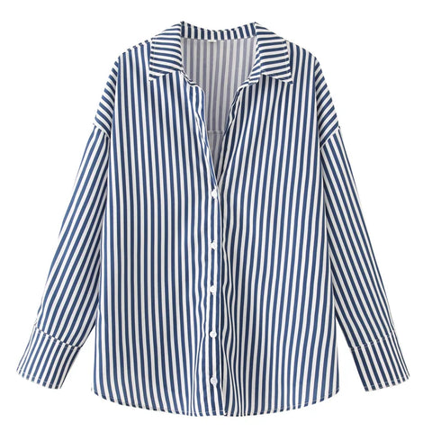HXAO 2025 Shirts Blouses New Long Striped Shirt Women Long Sleeve Casual Shirts Large Tops Summer Plain Button Up Shirts 088