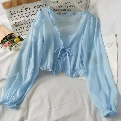 Summer Ruffled Chiffon Long Sleeve Blouse