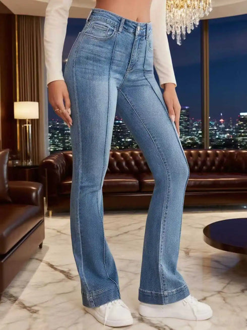 High Waist Flared Jeans with French Seam Detail