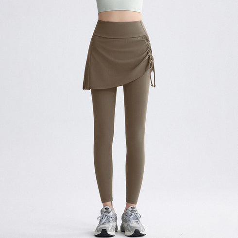 2 in 1 High Waisted Yoga Pants with Side Drawstring