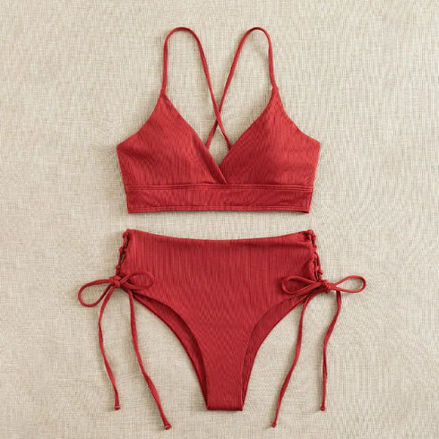 Cikini V-Neck Lace-Up Bikini Set for Women