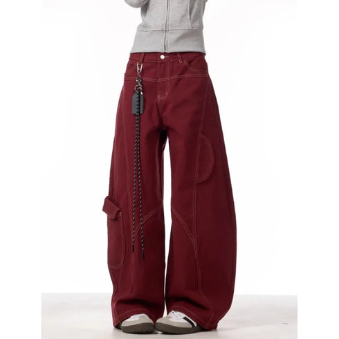 Red Cargo Pants for Women - Wide Leg Casual Trousers