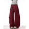 Red Cargo Pants for Women - Wide Leg Casual Trousers