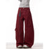 Red Cargo Pants for Women - Wide Leg Casual Trousers