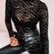 Black Mesh Long Sleeve Bodysuit for Women