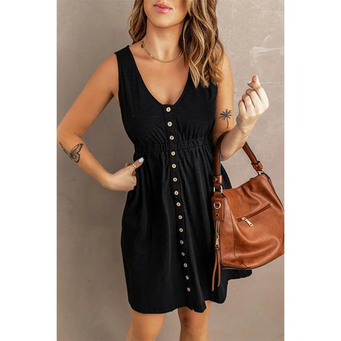 Womens Summer Sleeveless Button Down Dress