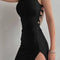 Black Bodycon Halter Neck Dress with High Split