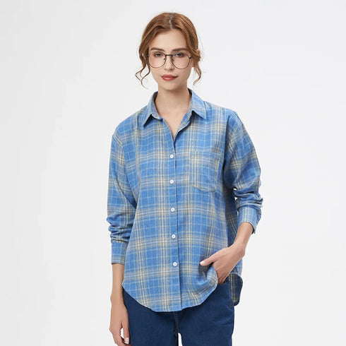 Loose Women's Plaid Shirt - Long Sleeve Casual Blouse