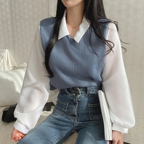 Korean Style Polo Collar Blouse for Women