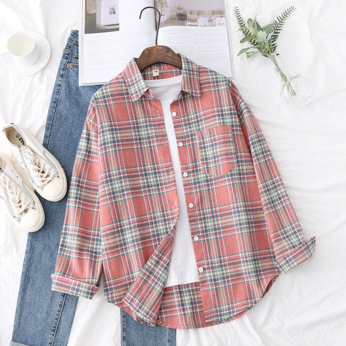 Plaid Flannel Shirt for Women - Casual Long Sleeve Top
