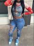 Women's Ripped Slim Fit Jeans in Blue