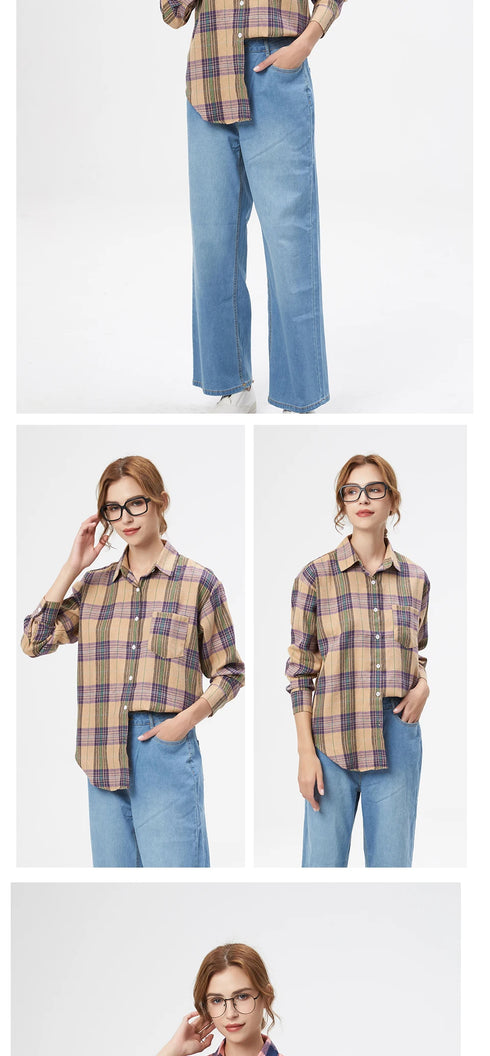 Loose Women's Plaid Shirt - Long Sleeve Casual Blouse