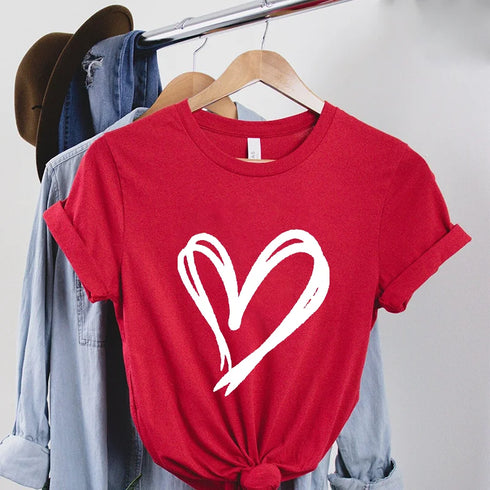 Oversized Brushstroke Heart Tee for Women