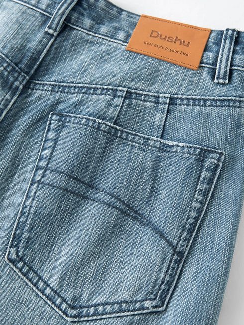 DUSHU Ripped Wide-Leg Denim Jeans