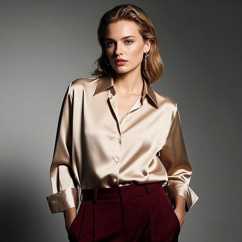Luxury Satin Finish Shirts And Blouses For Women Clothes Casual Top OL Long Sleeve Single Breasted Elegant French Solid Blouses